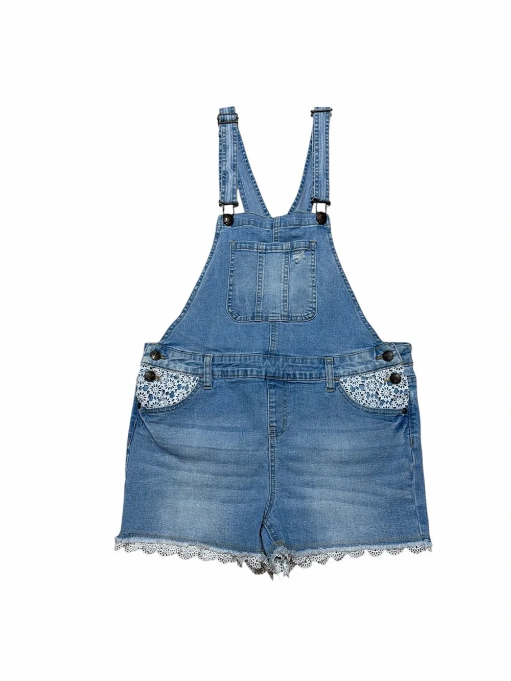 Justice Lace Shortalls Girls 18 Youth Light Wash Denim Overalls Shorts Kids